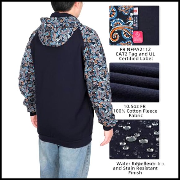 Flame Resistant Hooded Sweatshirt Zipper Front Fleece Workwear Active - Picture 4 of 7